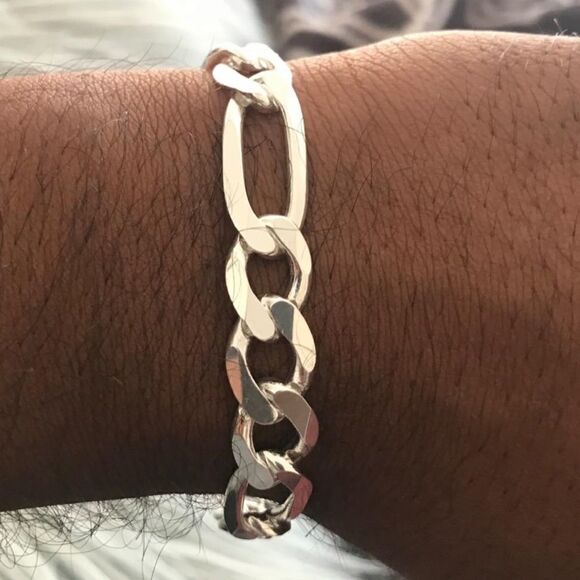 Large Solid Sterling Figaro Chain Link Bracelet - Picture 1 of 6